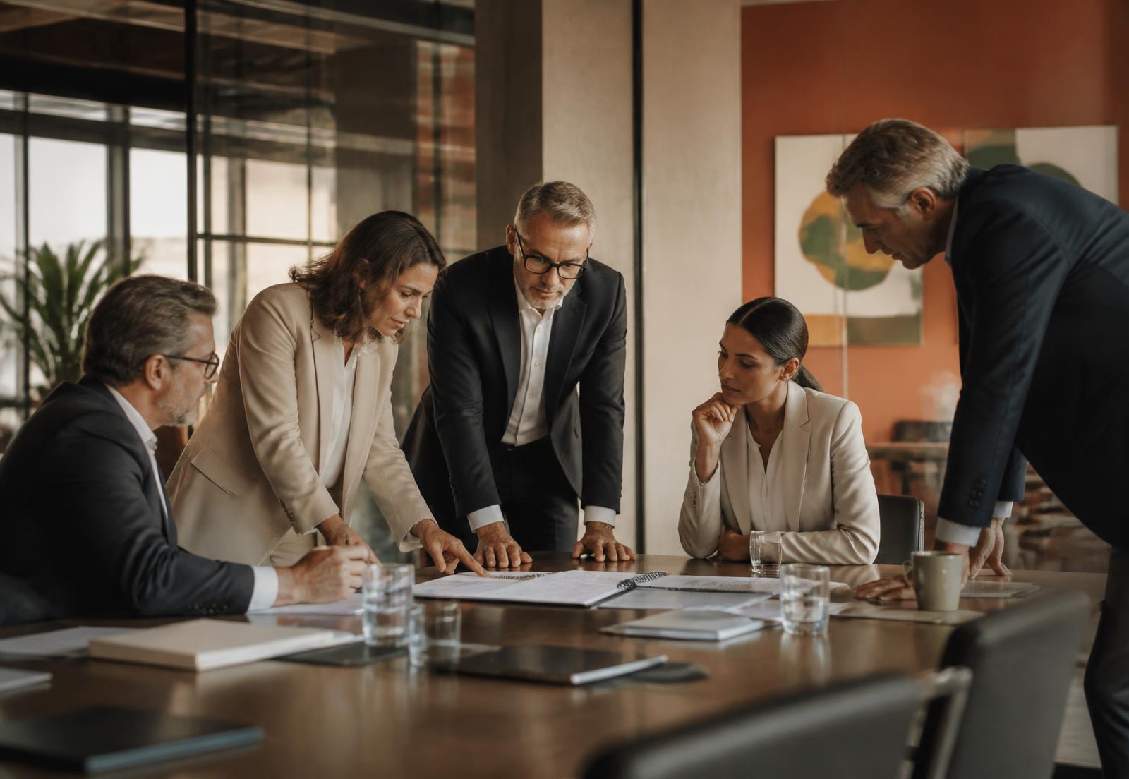 Leadership team in discussion around a table