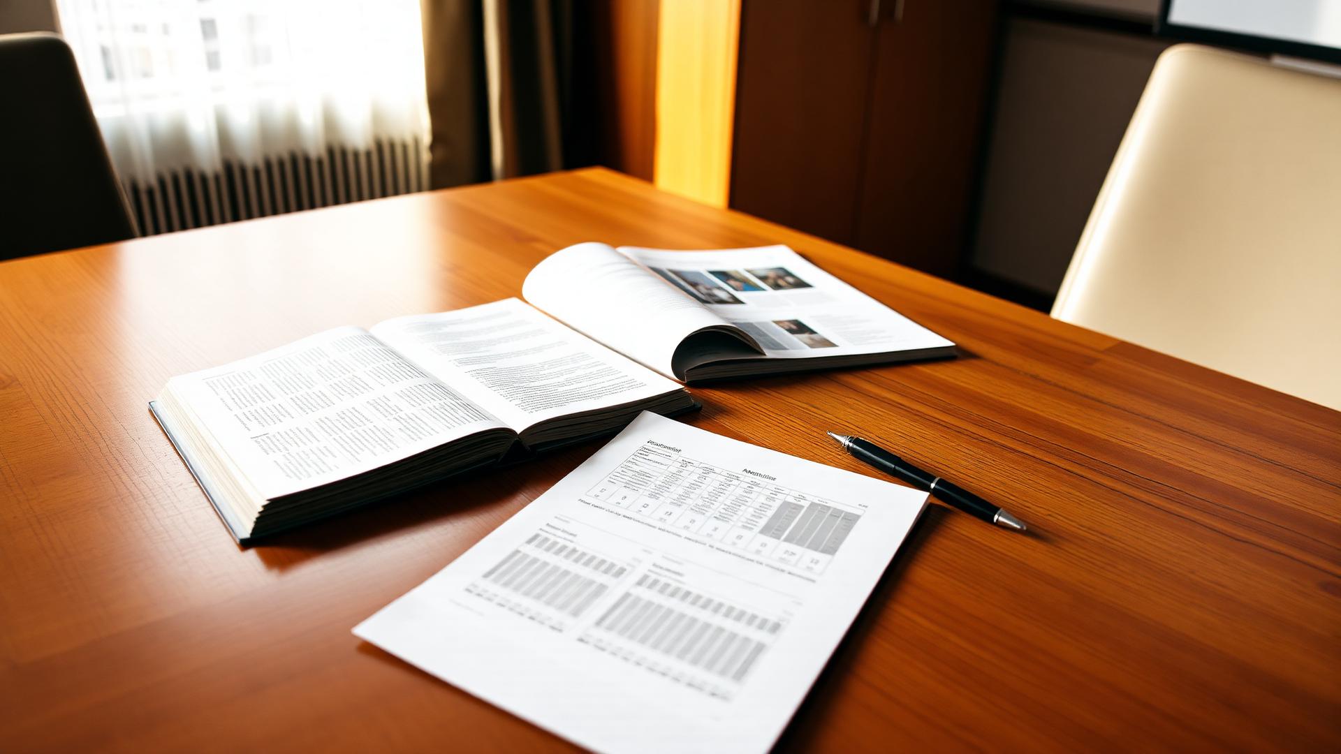 Reports and notes on a boardroom table